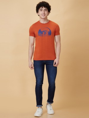 BEING HUMAN Printed, Typography Men Round Neck Orange T-Shirt