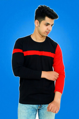 Faricon Trend Colorblock Men Round Neck Black, Red T-Shirt