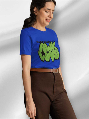 Clori Printed Women Round Neck Blue T-Shirt