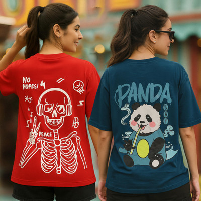 Fabflee Printed Women Round Neck Multicolor T-Shirt