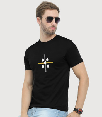 Reya Printed Men Round Neck Black T-Shirt