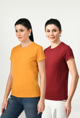 Nael Fashion Solid Women Round Neck Yellow T-Shirt