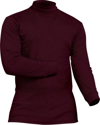 TRUST OUS Self Design Men High Neck Maroon T-Shirt