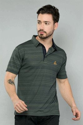 Stellers Solid Men Polo Neck Dark Green T-Shirt