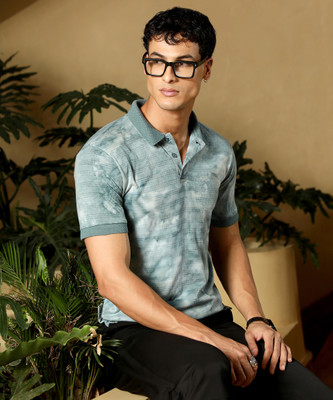 CAMPUS SUTRA Tie & Dye Men Polo Neck Green T-Shirt