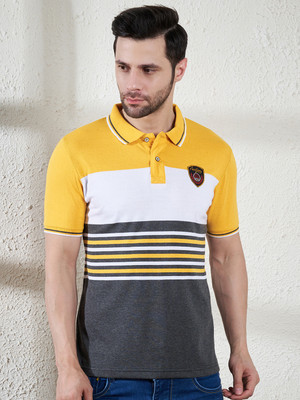 Austin Wood Striped Men Polo Neck Yellow T-Shirt