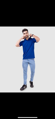 Mtohit Solid Men Polo Neck Blue T-Shirt