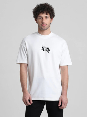 t-hustler Graphic Print Men Round Neck White T-Shirt