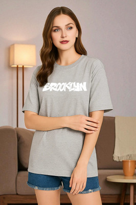 Elvia Printed Women Round Neck Grey T-Shirt