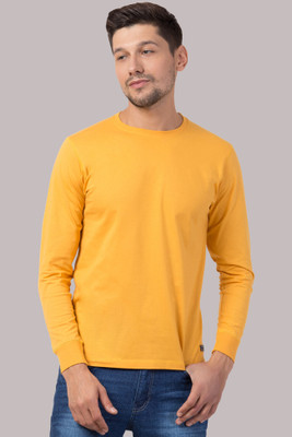 Corsair Blue Solid Men Round Neck Yellow T-Shirt