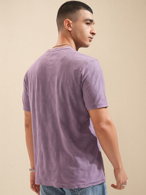 HIGHLANDER Self Design Men Round Neck Purple T-Shirt