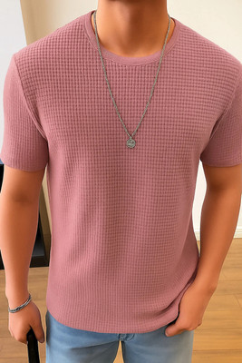 Rufica Self Design Men Round Neck Purple T-Shirt