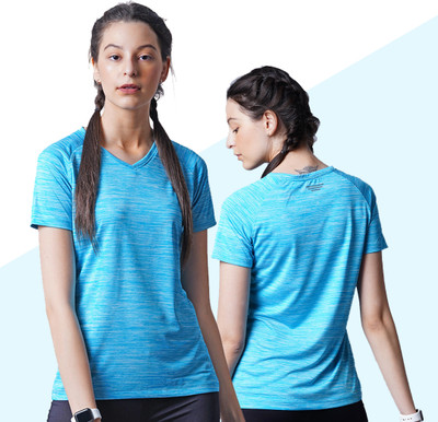 Pranera Printed Women V Neck Blue T-Shirt
