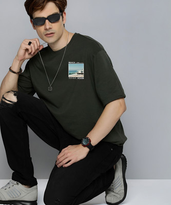 R.Code by The Roadster Life Co. Graphic Print Men Round Neck Dark Green T-Shirt