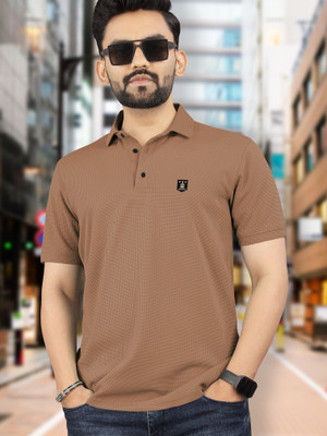 VeBNoR Self Design Men Polo Neck Brown T-Shirt