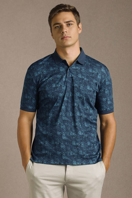 LOUIS PHILIPPE Printed Men Polo Neck Dark Blue T-Shirt