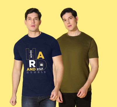 WOOSTRO Printed, Solid Men Round Neck Multicolor T-Shirt