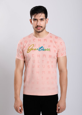 HIGHTRIBE Printed Men Polo Neck Black T-Shirt