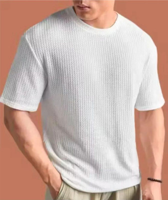 At Last Fashion Self Design Men Round Neck White T-Shirt
