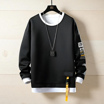 FAOES Printed Men Round Neck Black T-Shirt
