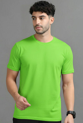 Adorbs Solid Men Round Neck Green T-Shirt