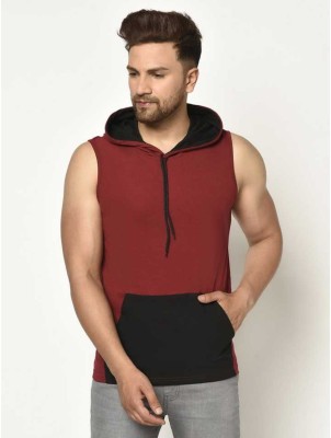 UNICUS APPAREL Colorblock Men Hooded Neck Maroon T-Shirt