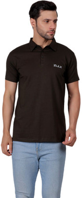 ZULX Solid Men Polo Neck Brown T-Shirt