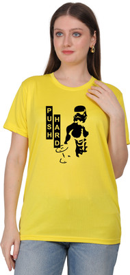 Fabrio Graphic Print Women Round Neck Yellow T-Shirt