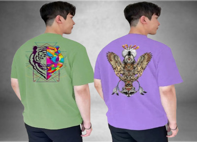 Lecowar Graphic Print Men Round Neck Green, Purple T-Shirt