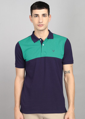 Allen Solly Colorblock Men Polo Neck Green, Dark Blue T-Shirt