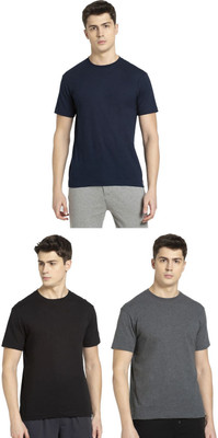 JOCKEY Solid Men Round Neck Black, Grey, Dark Blue T-Shirt