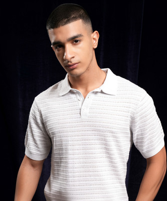 HIGHLANDER Self Design Men Polo Neck White T-Shirt