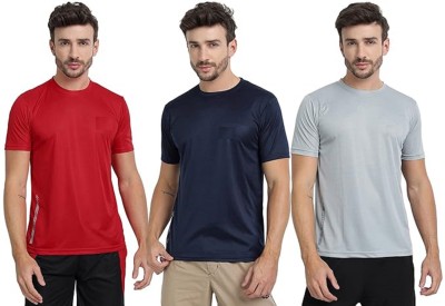 Ghaba Creation Solid Men Round Neck Red, Dark Blue, Grey T-Shirt