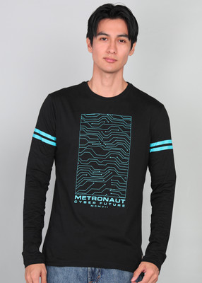 METRONAUT Printed Men Round Neck Black T-Shirt