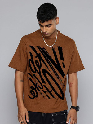 Moda Rapido Graphic Print Men Round Neck Brown T-Shirt