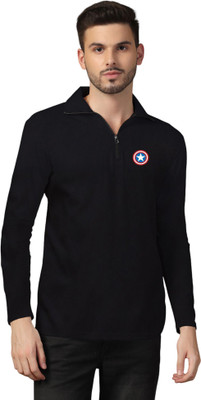 tfurnish Printed Men Polo Neck Black T-Shirt