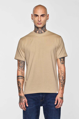 Snitch Solid Men Round Neck Beige T-Shirt