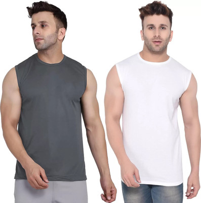 Moordale Fab Solid Men Round Neck Grey, White T-Shirt