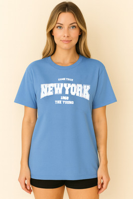 RAJARANCHO Graphic Print Women Round Neck Blue T-Shirt