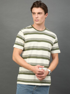 Club York Striped Men Round Neck White T-Shirt