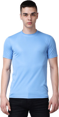 MS trading Solid Men Round Neck Navy Blue T-Shirt