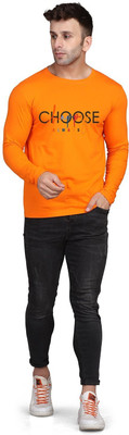 SLOWLORIS Typography Men Round Neck Orange T-Shirt