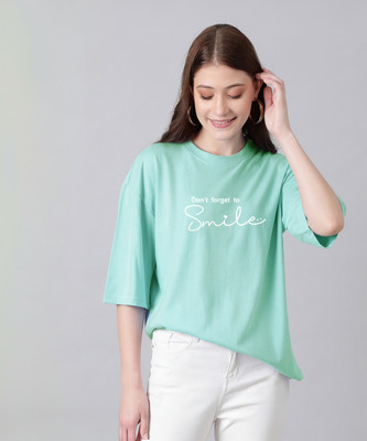 KOTTY Printed Women Round Neck Green T-Shirt