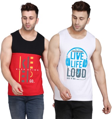 SLOWLORIS Printed Men Scoop Neck White, Black, Red T-Shirt