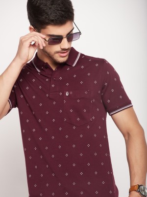 UNIBERRY Printed Men Polo Neck Maroon T-Shirt