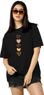 TQH Graphic Print Women Round Neck Black T-Shirt
