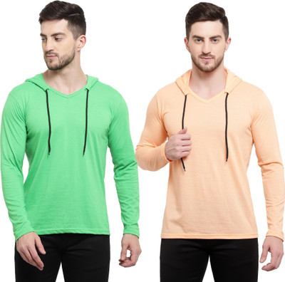 Tresna Fab Solid Men Hooded Neck Beige, Light Green T-Shirt