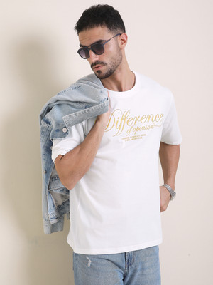 DIFFERENCE OF OPINION Printed Men Round Neck White T-Shirt