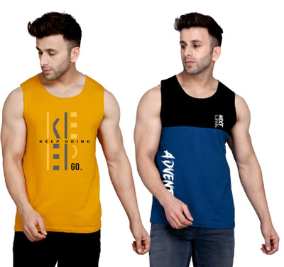 SLOWLORIS Printed Men Round Neck Brown, Black, Dark Blue T-Shirt