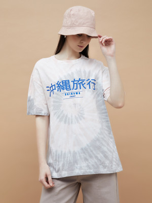 Ginger by Lifestyle Printed Women Round Neck White T-Shirt